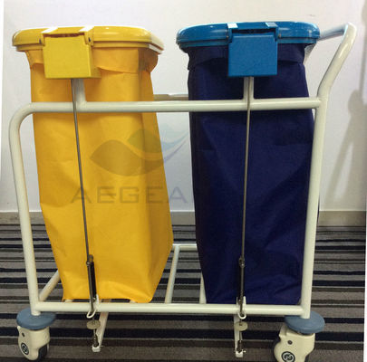 La bolsa anti polvo inoxidable del marco de acero dos de AG-SS019B con los compartimientos de la carretilla de la basura de la preparación del hospital de la cubierta