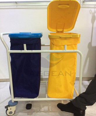 La bolsa anti polvo inoxidable del marco de acero dos de AG-SS019B con los compartimientos de la carretilla de la basura de la preparación del hospital de la cubierta