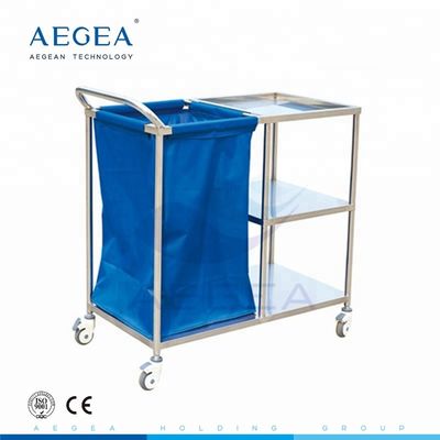 Yıkanabilir toz torbası ile AG-SS010A üç kat hastane paslanmaz çelik tıbbi keten çamaşır arabası